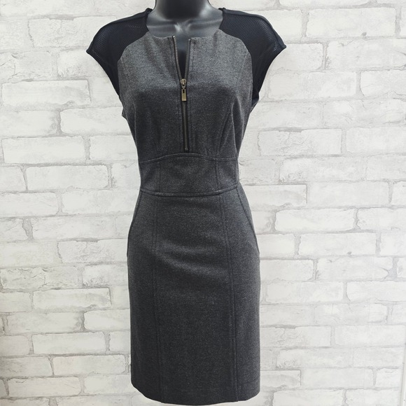 Nanette Lepore Dresses & Skirts - Nanette Lepore Sheath Dress Zipper Mesh Cap Sleeve Gray Size 4